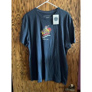 Life Is Good Ride On Christmas T-Shirt Size Large NEW WITH FLAW